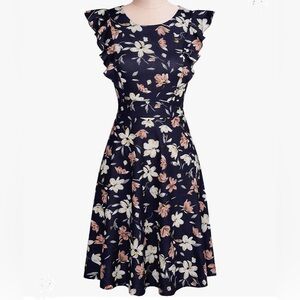 Yathon ruffle sleeve knee length floral dress